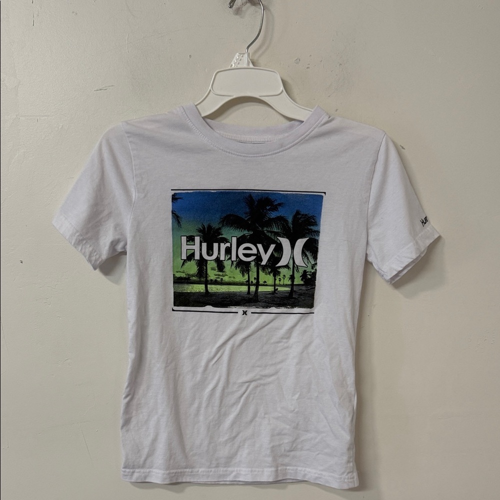 Hurley White Tee with Tropical Graphic